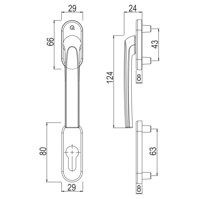 Tür-/Fenstergriff, Metallgriff, Bauhaus-Design, Lackiert, Länge 124mm