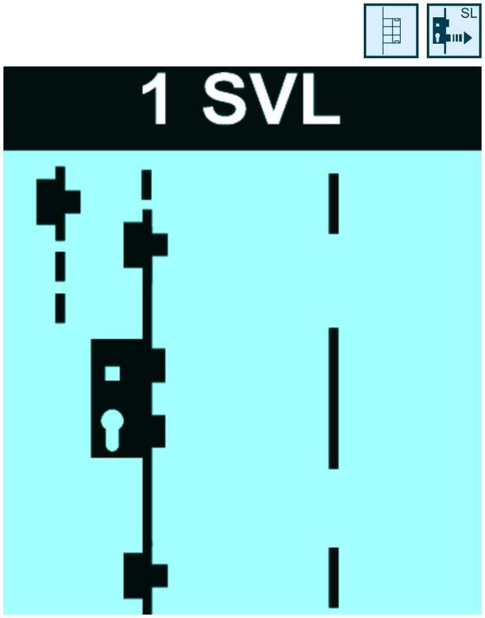 1 SVL, elektrischer Schalter, Verschlusssystem, vertikale Schiene, Schlitz