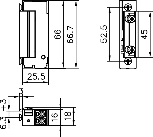 elektrisches Bauteil, Abbildungszeichnung, Montagehalter, Schraubklemmen, Beschläge]]}```{