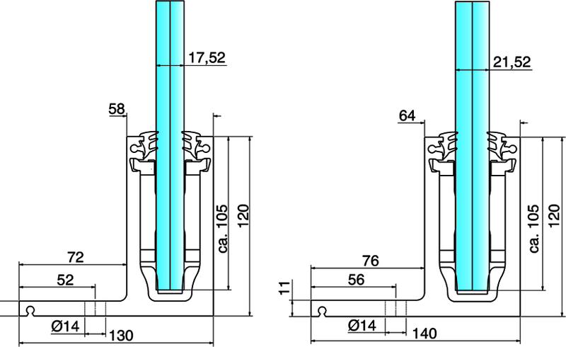 glase Rohr, Querschnitt, Abmessungen, Ventilgehäuse, Dichtungsnut