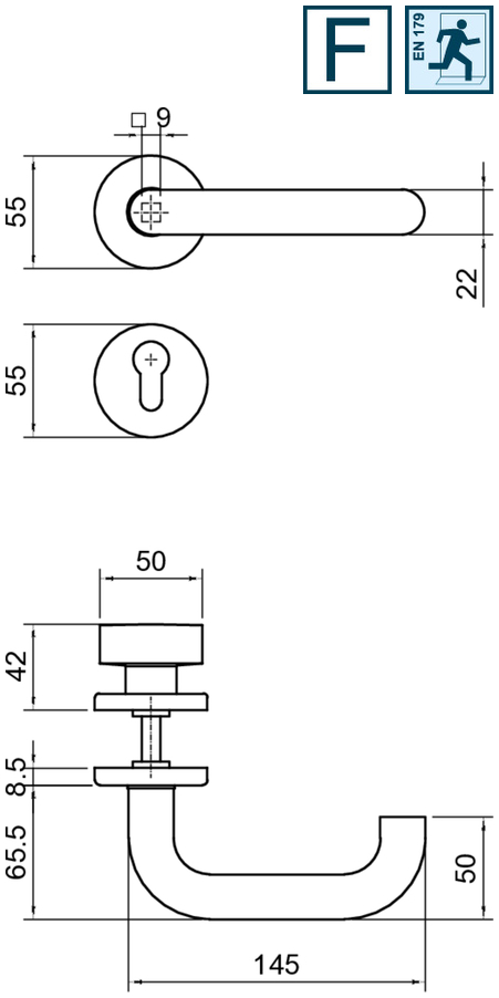 door handle, handle lever, keyhole, cylinder lock, cocksfoot shape
