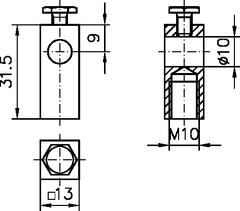 Gewindeansatz f. Treibriegelstangen M10 CAD-Diagramm, Diagramm, CAD-Diagramm, Diagramm,