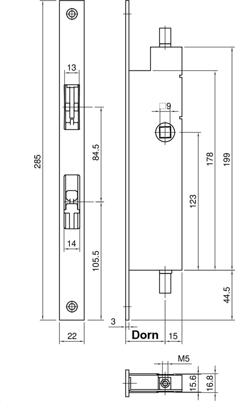 Türverriegelung, Verriegelungsmechanismus, Beschlag, Metall, Abmessungen