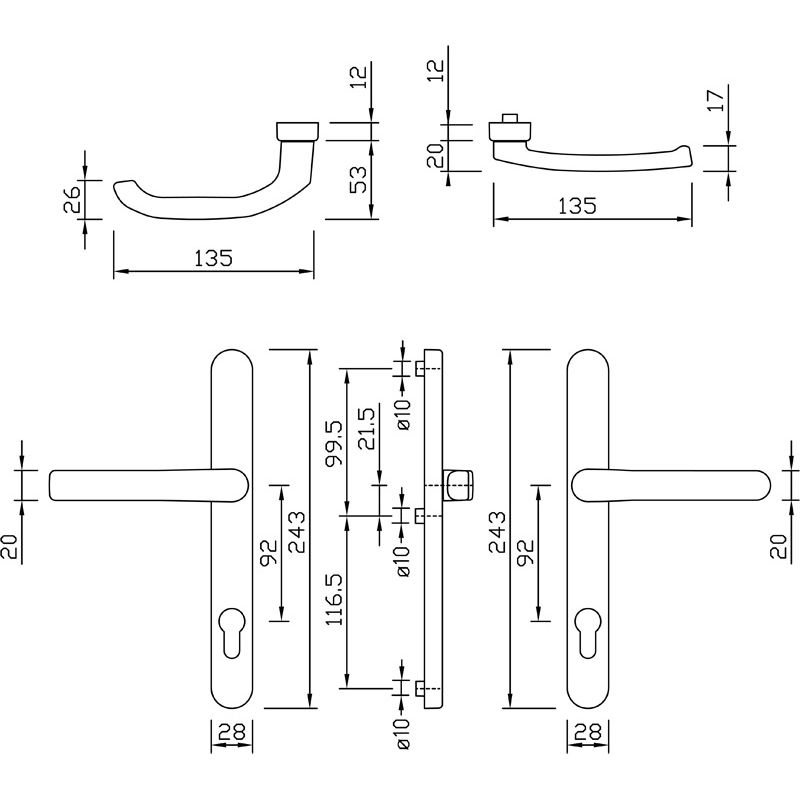 Türgriff, Türdrücker, Schlossblech, Montageplatte, Lackierte Oberfläche