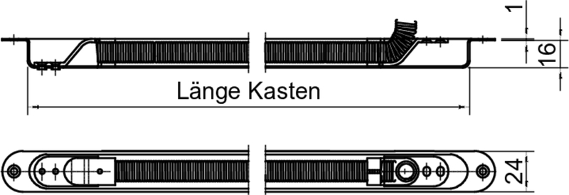 Kunststoffbox, Länge Box, Kastenmaß, Scharnier, Riffelung