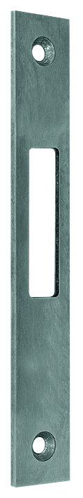 Metallplatte, Verriegelungsblech, Schraubenloch, rechteckiger Ausschnitt, grünlich-metallisch