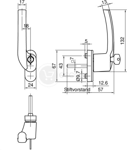 ROTO Fenstergriff ROTO Line Outward Opening VK=7x43 mm, abschließb., AL silber, L