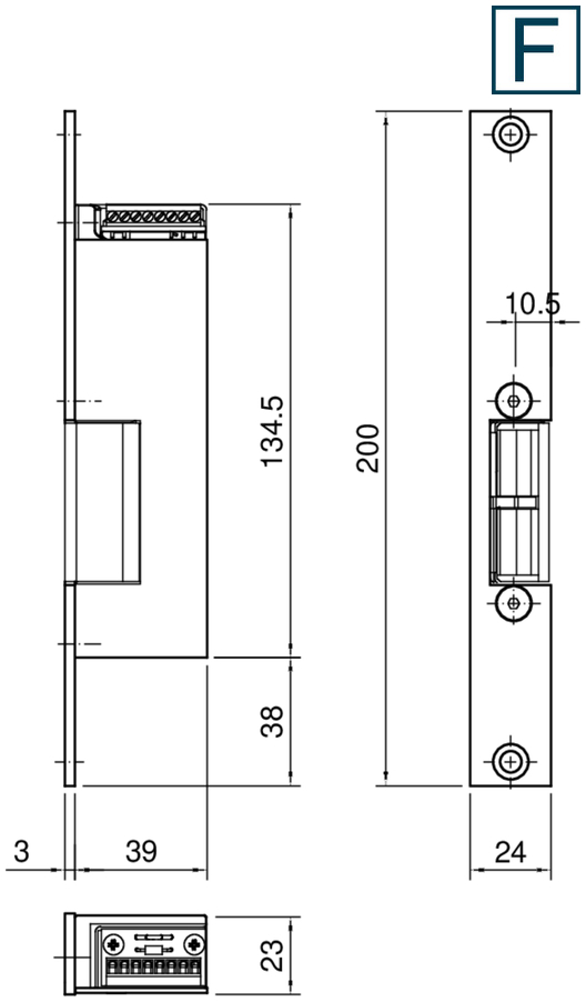 mechanisches Bauteil, Schloss, elektrischer Bolzen, Montageplatte, Abmessungen 200 mm