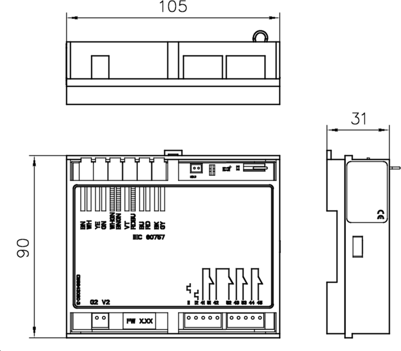 Elektrokomponente, Schalttafel, DIN-Relais, Steckerleisten, Klemmenblock
