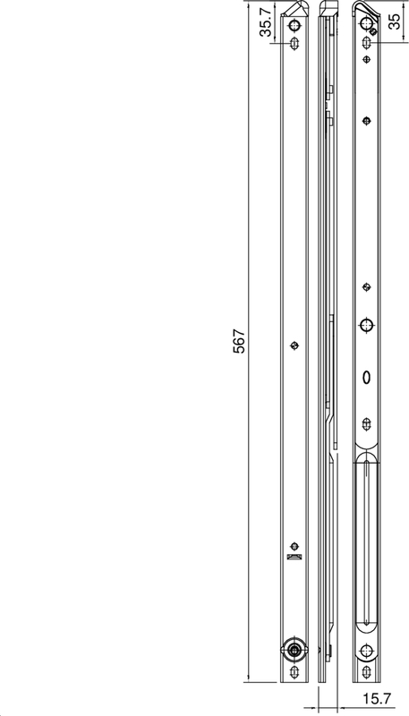 Schiebetürbeschlag, Schiebetürführung, Metallprofil, Bohrungen, Maßangaben
