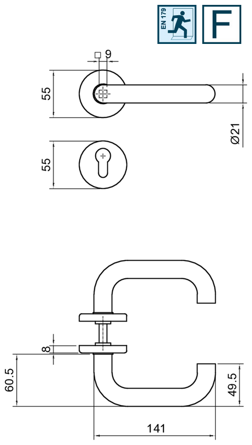 Türgriffe, Türdrücker, Edelstahl, Rundstab, Schlossrosette