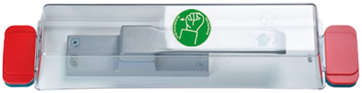 blister cutter, papierschredder, locher, klarer kunststoff, grünes emblem