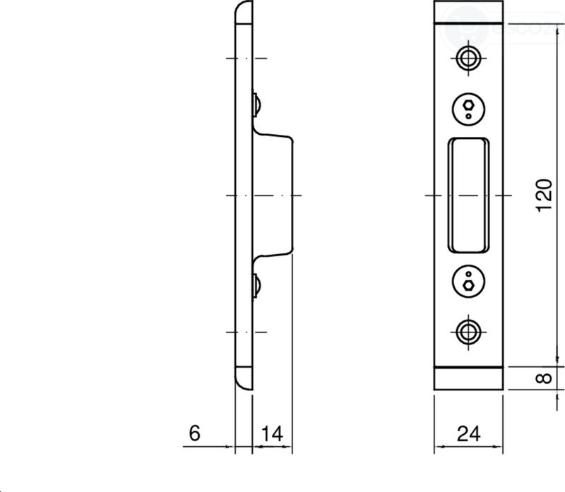 GU Schließgehäuse f. Zusatzfallenriegel U6x24x120, Edelstahl