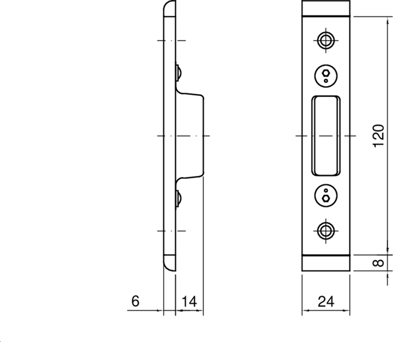 GU Schließgehäuse f. Zusatzfallenriegel U6x24x120, Edelstahl GU Schließgehäuse f. Zusatzfallenriegel U6x24x120, Edelstahl