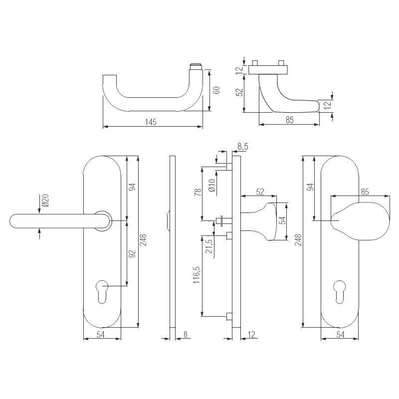 Türgriff, Türbeschlag, Rosette, Schlösser, Griffrohr