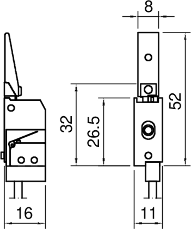 elektrischer Bauteil, Schalterm block, Abmessungen 52x8, Montage Loch, rechteckiger Aktuator