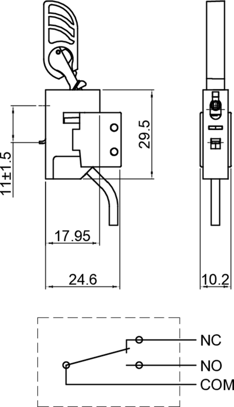 Schalter, elektromechanisch, Schloss, Riegel, Abmessungen