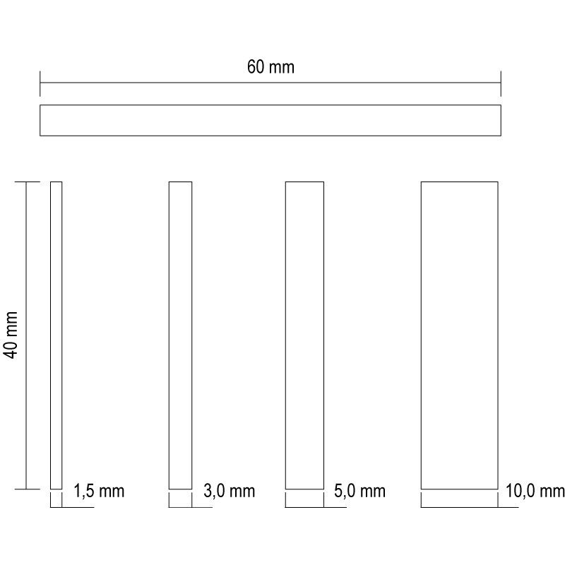 Metallstange, dünner Streifen, Abmessungen-60mm, 40mm Höhe, unterschiedliche Dicke