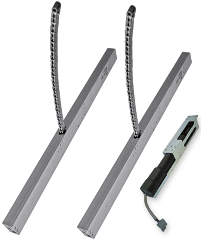 Linearantrieb, Aluminiumgehäuse, Metallkette, elektrischer Antrieb, Silberfarben