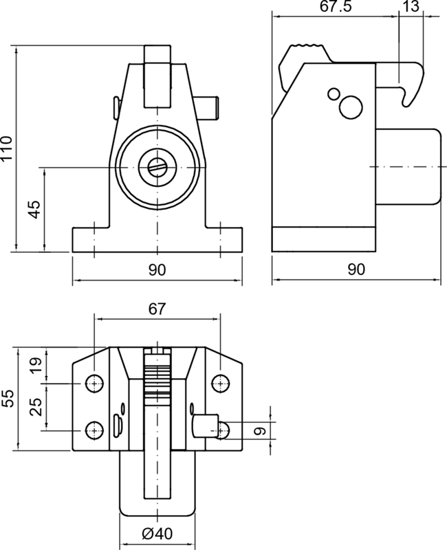 Getriebe, Klemmhalter, Technische Zeichnung, Montageblock, Maße