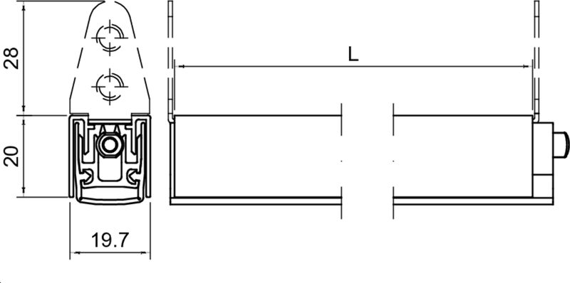 slide-in adaptor, electrical connector, terminal block, blueprint drawing, dimensions 28mm