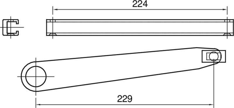 mechanical part, lever, clip, hinge, dimensions 224 229