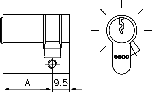 PROFIL-HALBZYLINDER - ESCO, BOHRSCHUTZ 50MM, OHNE SCHLÜSSEL, GLEICHSCHLIESS.