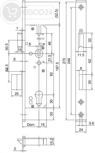 ROHRRAHMENSCHLOSS KFV 59 PZW, 2-TOURIG P6X24X270, 92, F+R 1MM VORST., D.34