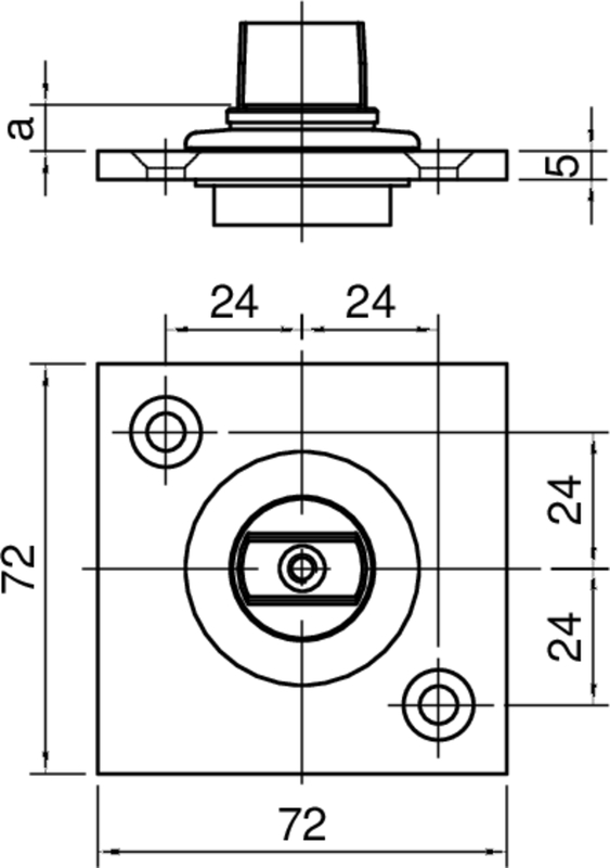 mechanischer Bauteil, Knopf, rechteckige Platte, runde Vertiefung, Zentrierloch
