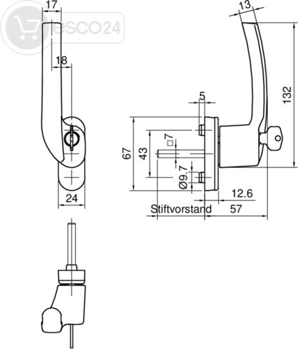 ROTO Fenstergriff ROTO Line Outward Opening VK=7x43 mm, abschließb., AL silber, R