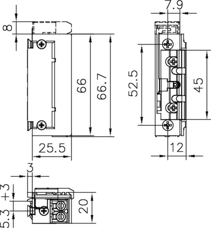 elektrisches Modul, Klemmleiste, DIN-Schiene Modul, Abmessungen 66,7 mm, Schraubklemmen