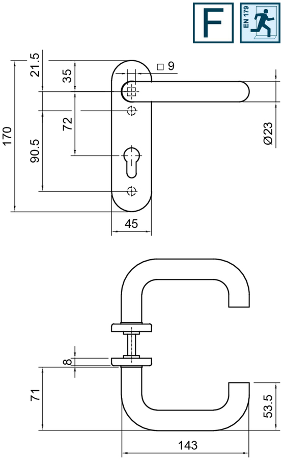 Tuergriff, Türbeschlag, Türdrücker, C-Halter, Schlossrosette