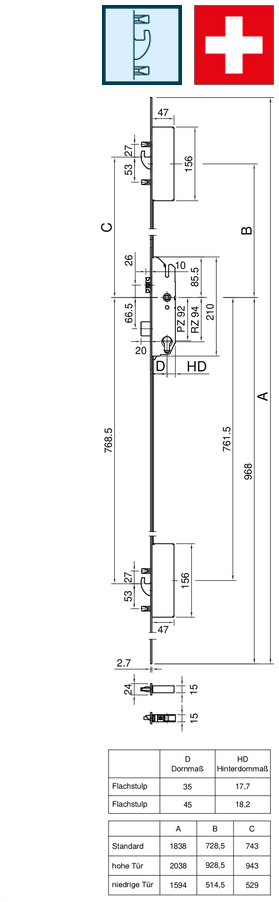 Mehrfachverriegelung, Türschloss, Stulp, Türbeschlag