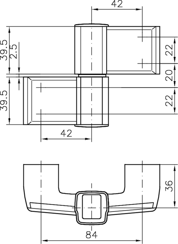 doorhake, schrankbeschlag, beschlag, metallbeschlag, abmessung 84mm