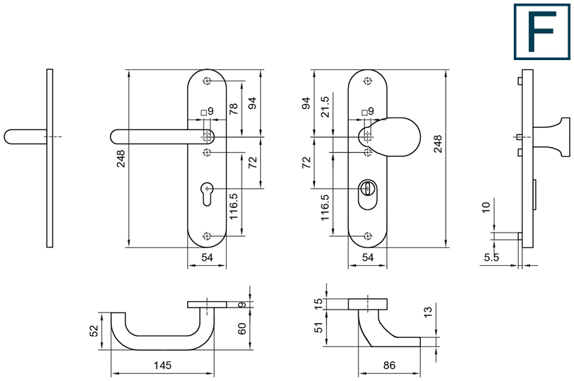 Türdriegel, Schlosspeitsche, Klinke, Rohrgriff, Türenbeschlag