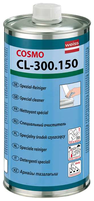 Spezialreiniger, Cosmo CL-300.150, Metalldose, blaue Etikette, Handwisch-Symbol