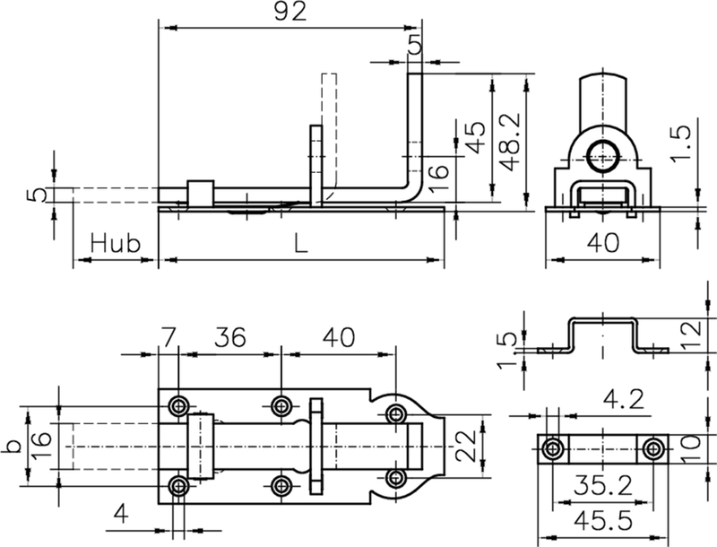 Scharnier, Metall, Konstruktionszeichnung, abmessungen, Mechanismus