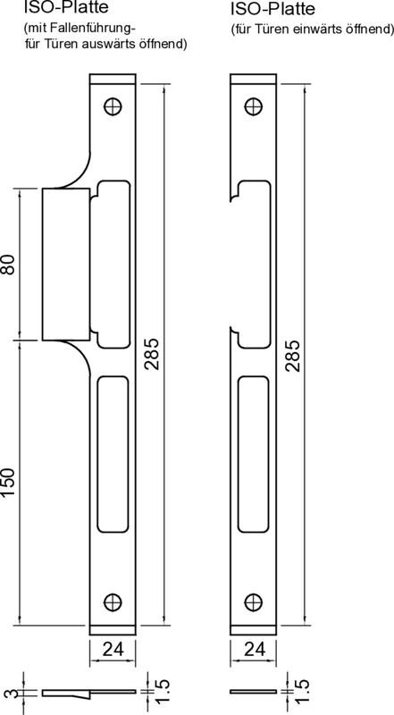 ISO-Platte, Türschlossplatte, Maße 285x24, Türband, Türfrontplatte