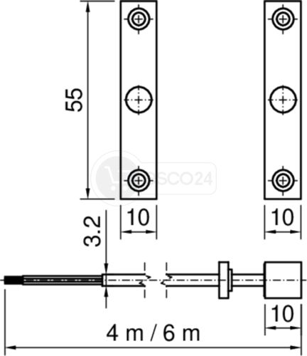 Magnetkontakt flach, 100 10 17 A, VDS 4-adrig, 4m Kabel, weiß