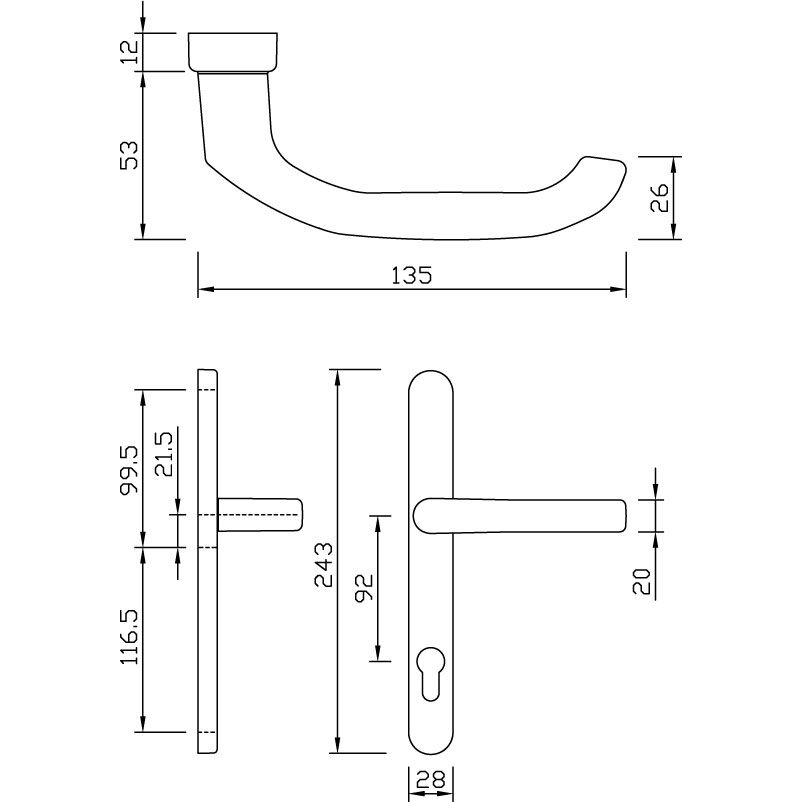 Griff, Türklinke, Beschläge, Möbelbeschlag, Maße