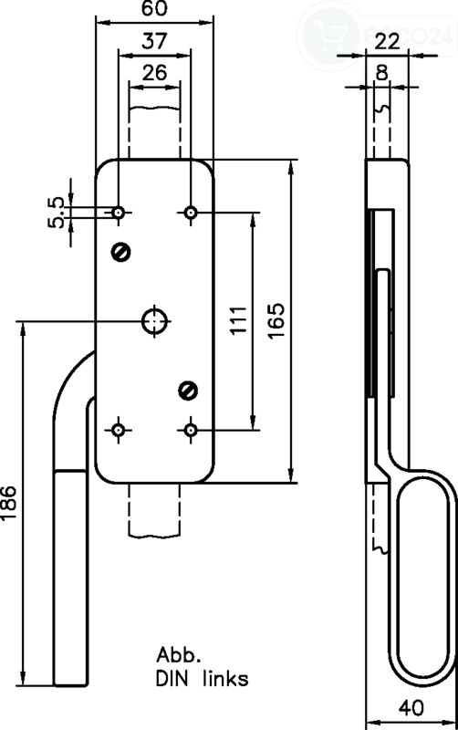 FALTTOR-TREIBRIEGEL DIN RS OHNE ZUBEHÖR MITTELSCHWERE AUSFÜHRUNG VERZ.ST.25X10MM