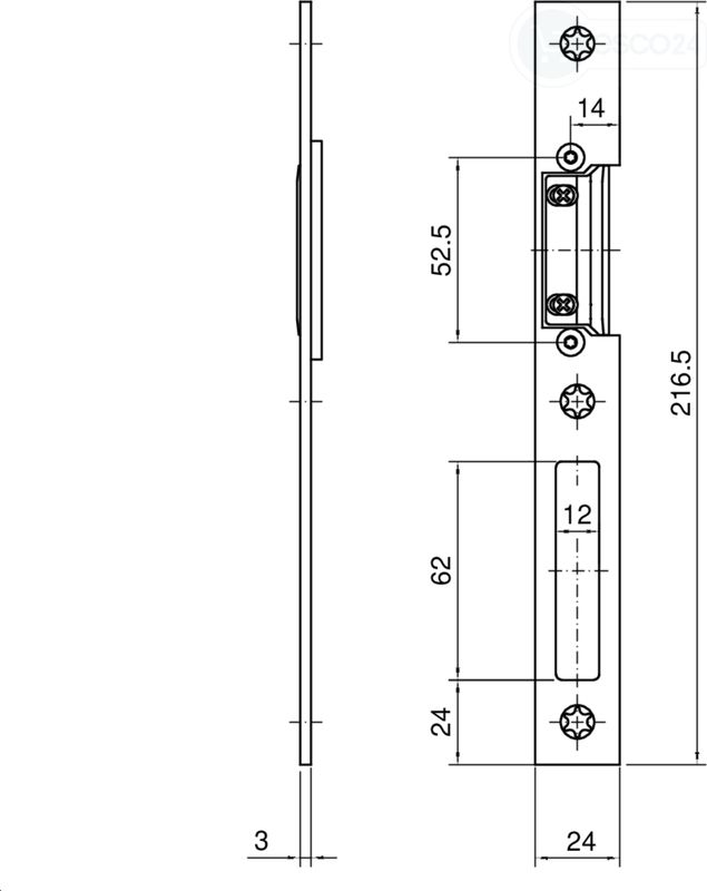 Schließblech für EÖ m AT Stück F3x24x216mm Edelst DIN R