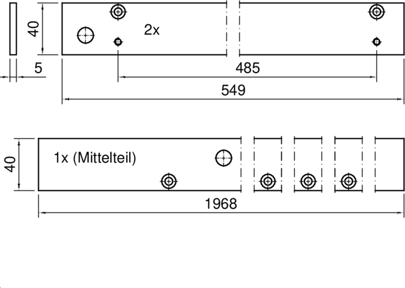metall, bauplan, bohrungen, dimensions, anschlag