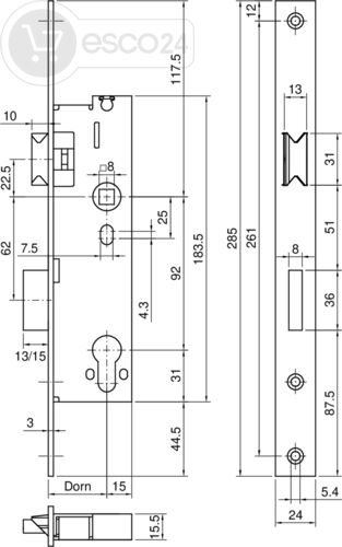 FR-Schloss esco 1433 D40 F3x24x285,L/R verz.