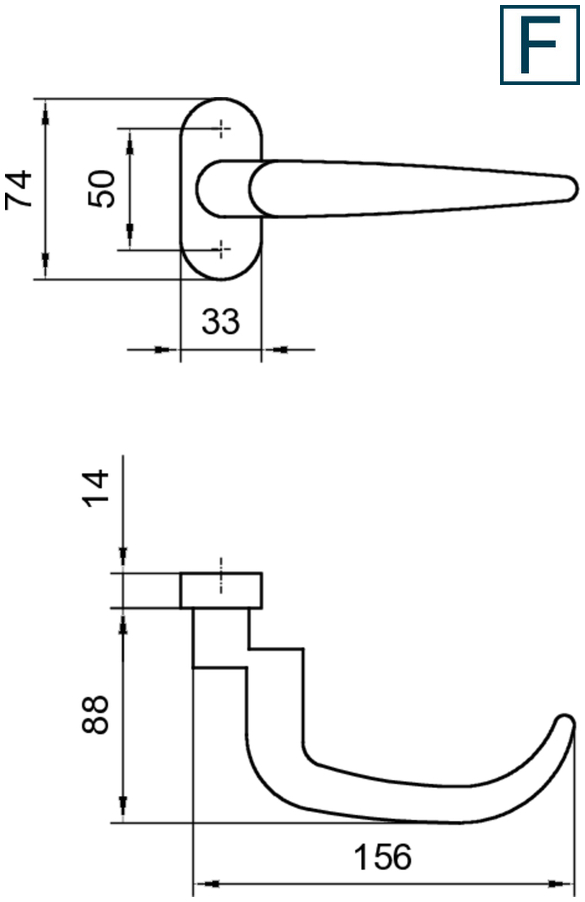 Türgriff, Türdrücker, Hebelarm, Metall, Oberfläche