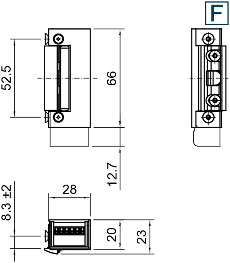 elektrischer Anschluss, DIN-Schienenmontage, Mehrfachsteckverbinder, Flachstecker, Abmessungen 66mm