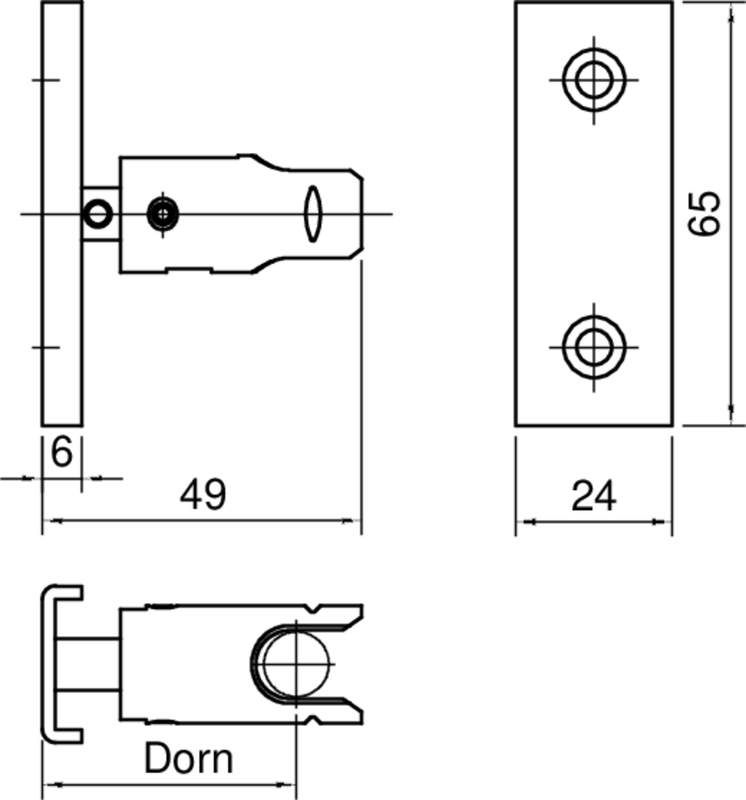 cylinder latch, metal latch, door strike, mounting plate, dimensions 65x24