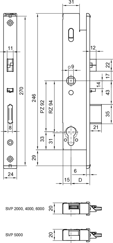Türschloss, Sicherheitsschloss, Kartenschlitz, Mechanischer Riegel, Profilzylinderschloss