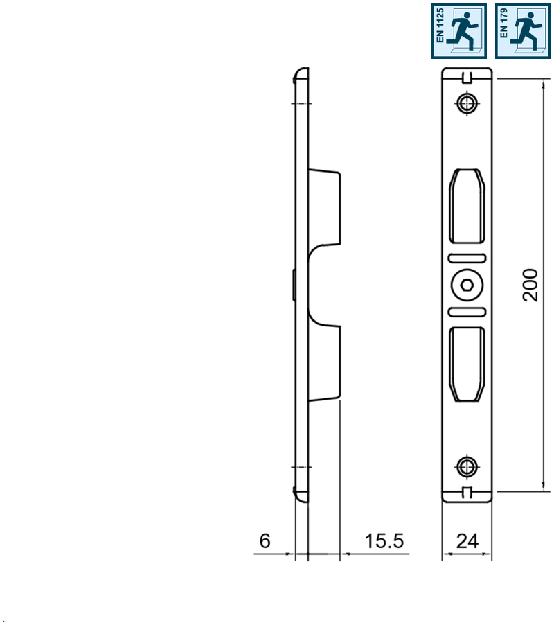 Schließblech NS WILKA 8600/8700 U6x24x200, L/R verstellbar