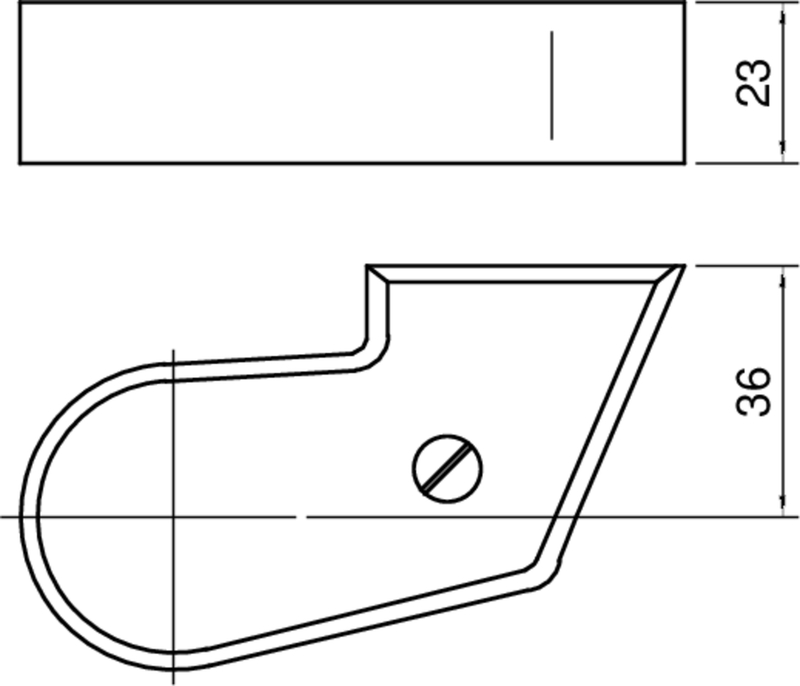 Metallteil, Mechanische Komponente, Schraubenloch, gekrümmte Kante, technische Zeichnung